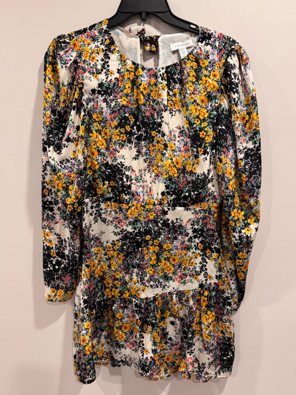 Topshop Cream Floral Mini Dress with Black, Yellow & Green Accents